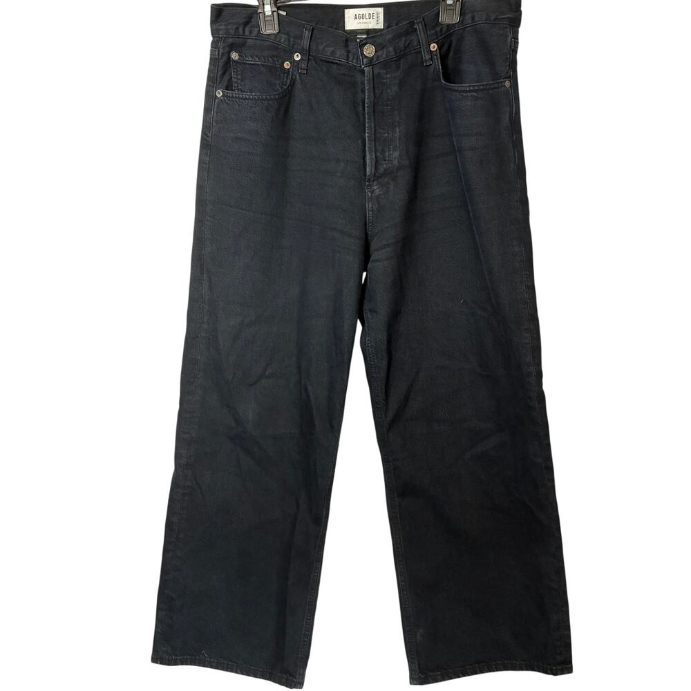 AGOLDE Ren High Rise Wide Leg Jeans Womens 31 (34x27) Black Button Fly